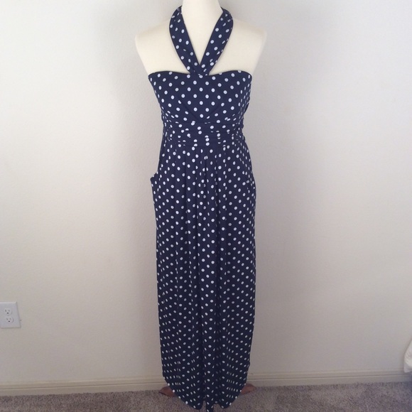 JFW by Just for Wraps Navy Polka Dot Maxi Dress - Picture 1 of 4